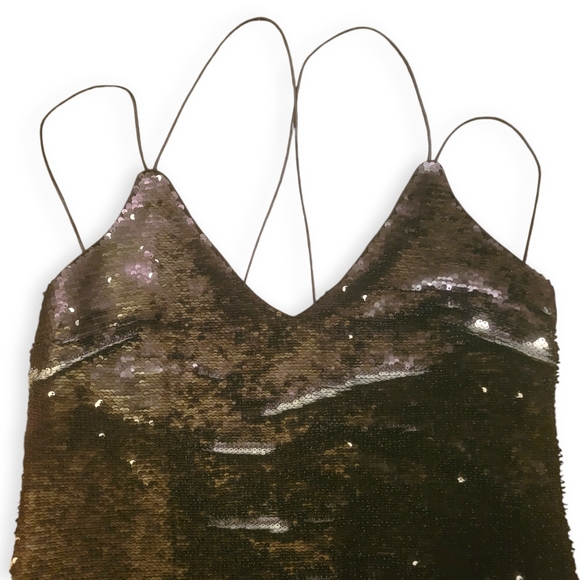 NEW LOOK - Black & Silver Color Change Prom Date Sequined Formal Cocktail Dress - Picture 7 of 8